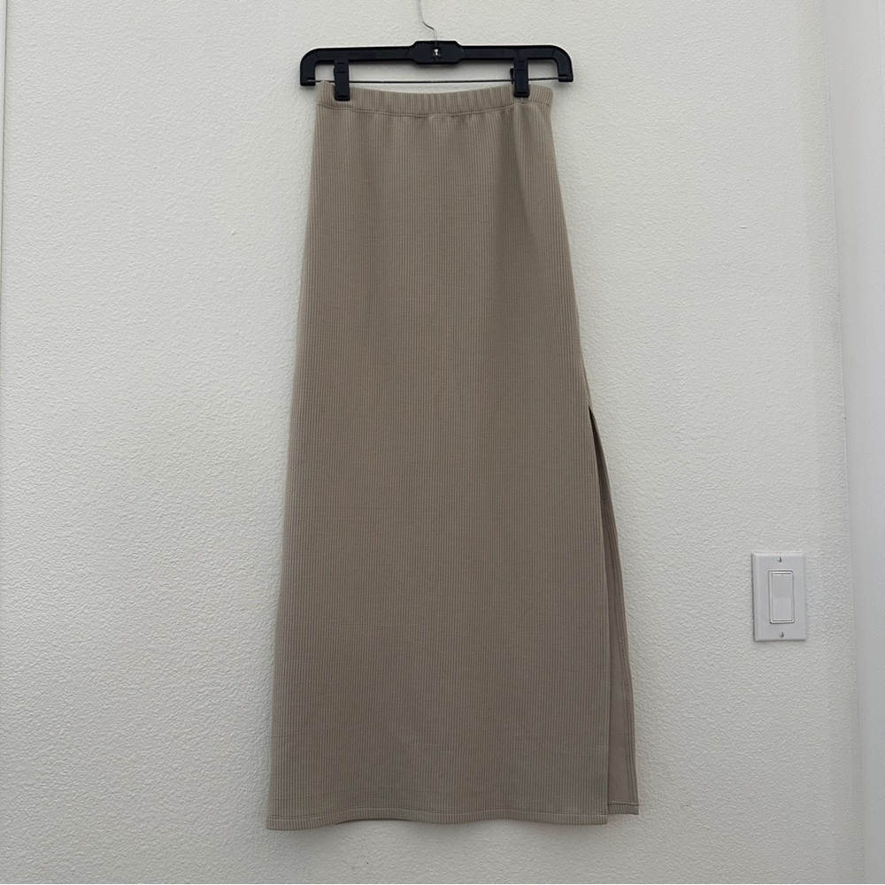 Reformation Tauppe Ribbed Midi Skirt with Side Slit